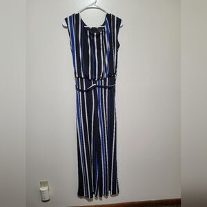 Connected Apparel Elegant Striped Sleeveless‎ Jumpsuit With Belt
